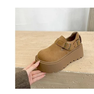 Hellomyshoes G34 รองเท้าแฟชั่นเกาหลี สุดน่ารัก ทนทาน แข็งแรง หนังนิ่ม ผ้ากำมะหยี่ มินิมอล พร้อมส่งจากไทย เสริมสูง 6 CM.