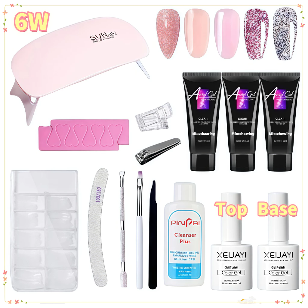 💖พร้อมส่ง💖ชุดต่อเล็บโพเจล 13ชิ้น โพลีเจล ชุดทำเล็บ เครื่องอบเล็บ Base Top ชุดอุปกรณ์ ตกแต่งเล็บด้วยหลอด UV ต่อเล็บ 15สี