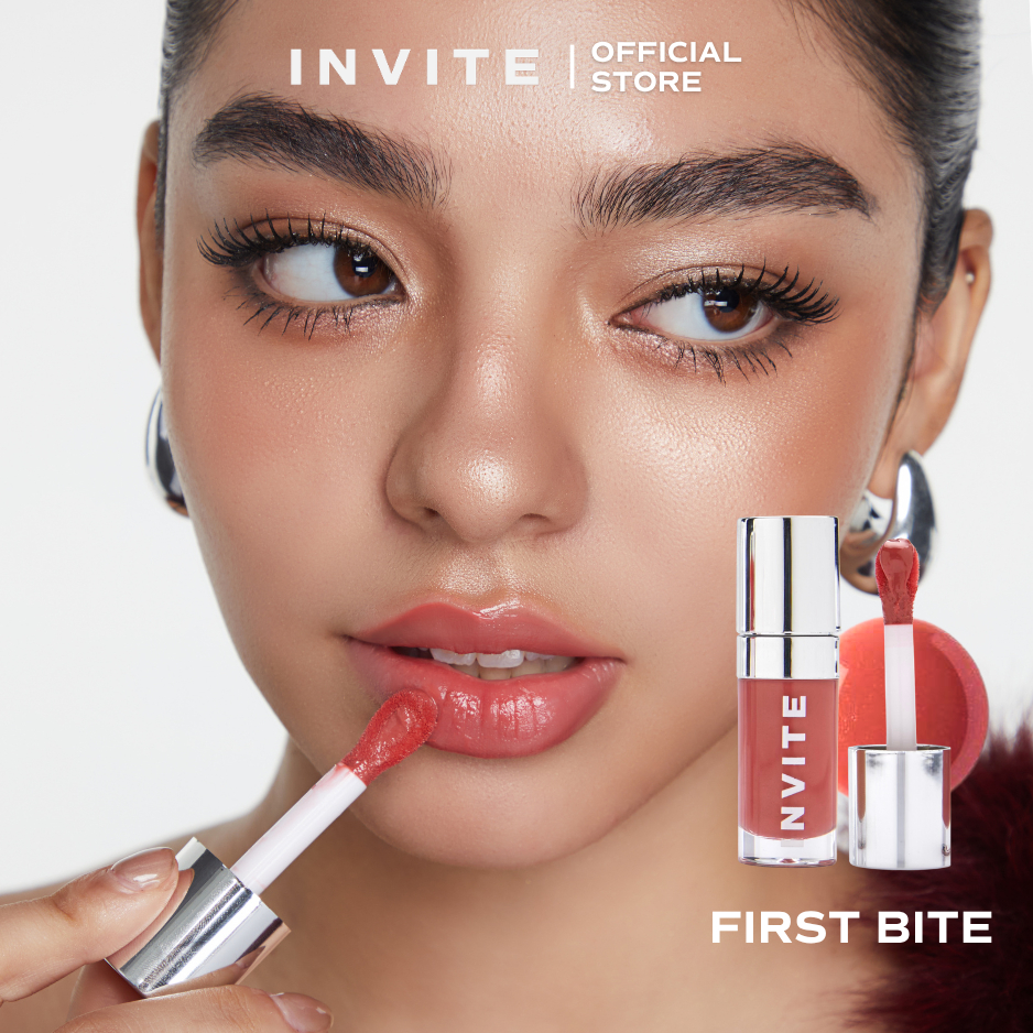 INVITE Hydra Glaze Lip Oil - First Bite  ลิปออยล์เปปไทด์ ปากอิ่มฟูฉ่ำวาว ไม่เหนอะหนะ เบาสบายปาก