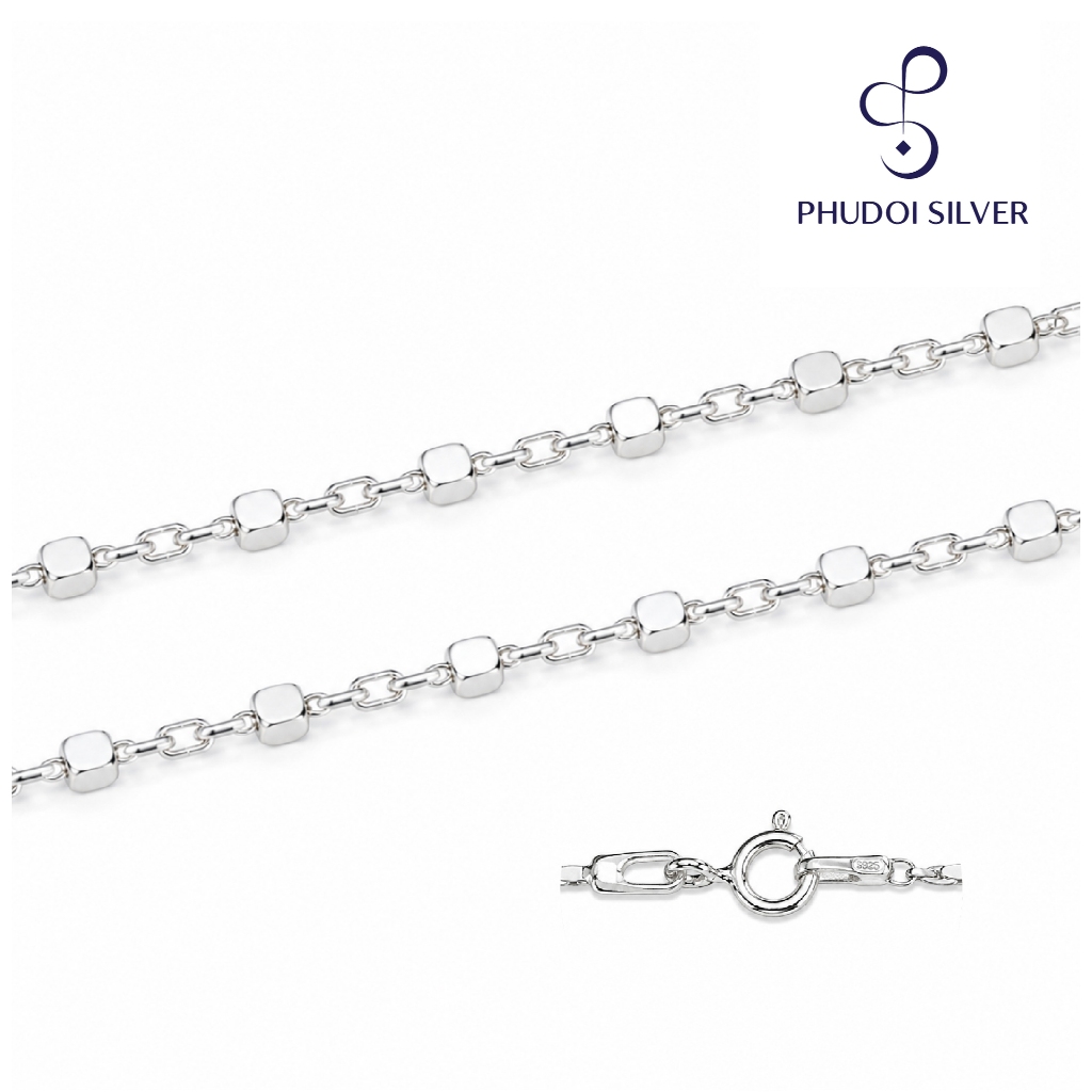 ภูดอยซิลเวอร์ สร้อยลายเหลี่ยมตัดหน้า หนา 1.5 มิล เงินแท้ 92.5