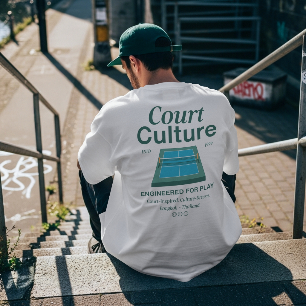 VIBEDEE เสื้อยืด Court culture เสื้อทรง Boxy T-Shirt Premium Heavy Cotton 100% ผ้าฝ้ายหนานุ่ม comb no.20 Oversize/ครอป
