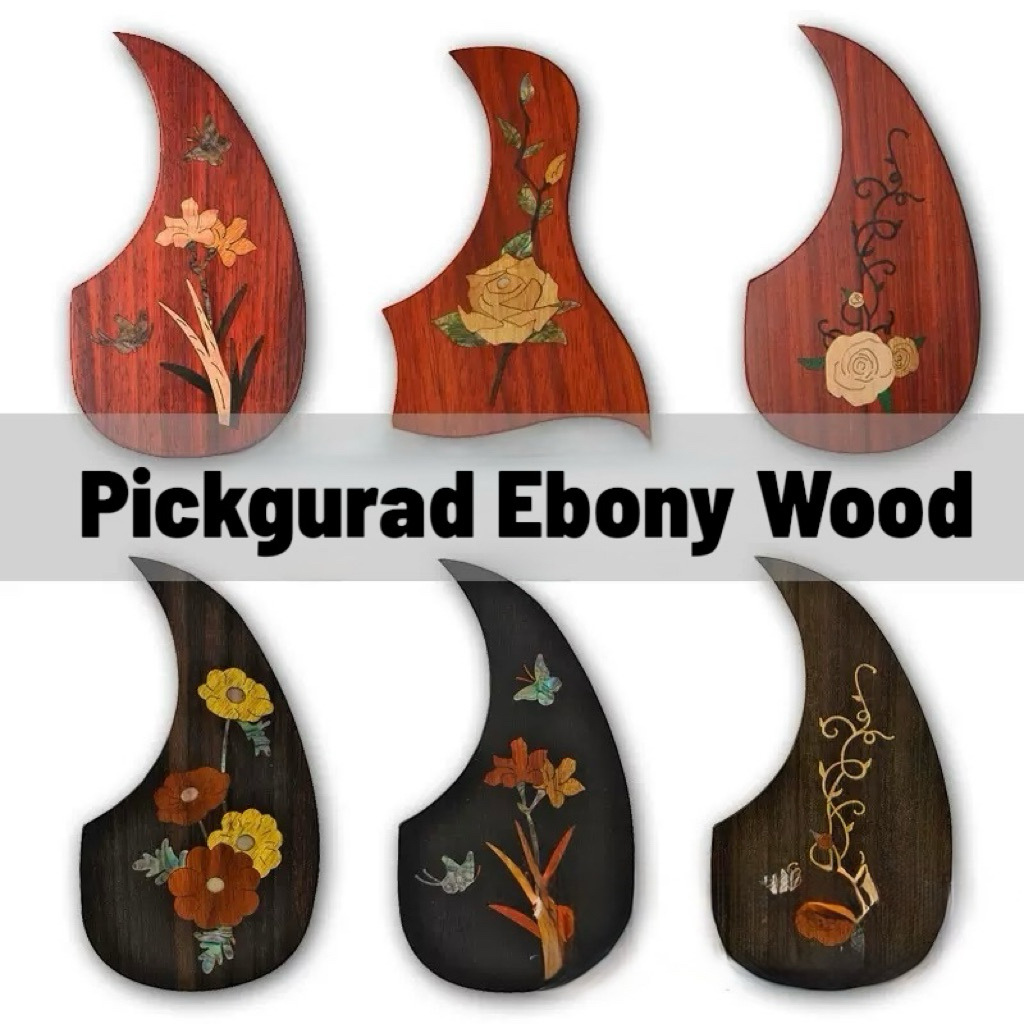 Guitar Solid Ebony Wood Pickguard ผลิตจากไม้มะเกลือ (Ebony wood) ฝังAbalone พร้อมเพ้นท์มือHandmade ล