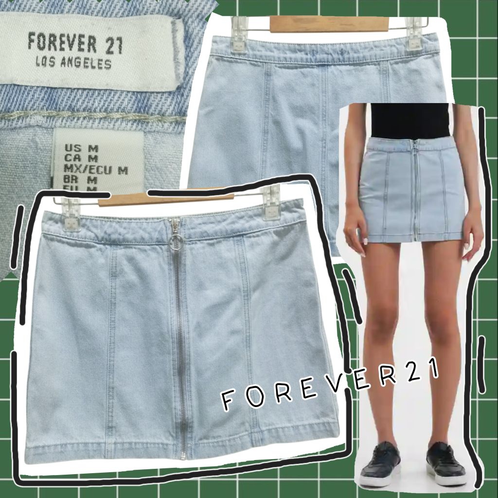 L07🤖F 0 R E V E R 2 1=กระโปรงยีนส์สั้น(ซิปหน้า)