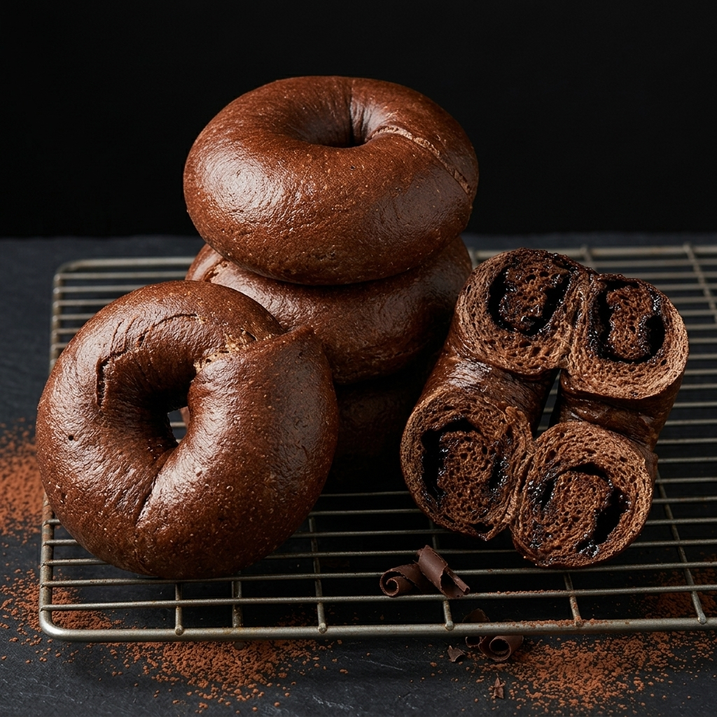 Chocolate Bagel  ขนมปังเบเกิล Homemade Bagel เนื้อหนึบ 5 ชิ้น ทำใหม่ทุกออเดอร์ พร้อมส่งทุกวัน