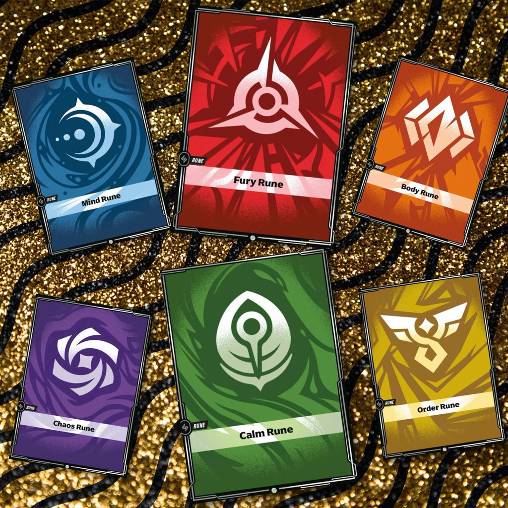 Riftbound Rune 6 สี ( Fury , Clam , Mind , Body , Chaos , Oder )