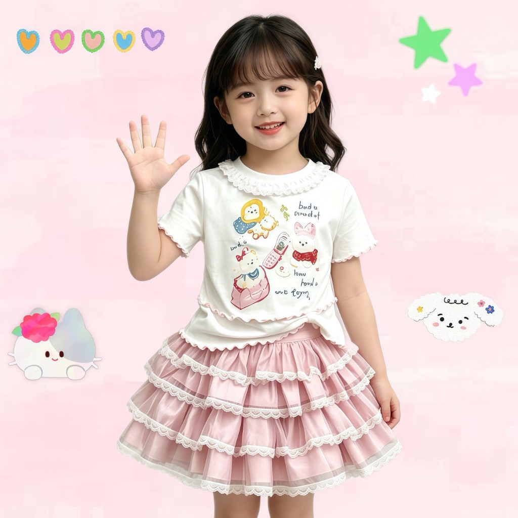 BB282 เซ็ตแฟชั่นเด็กผู้หญิง เสื้อครอป + กระโปรงเจ้าหญิง