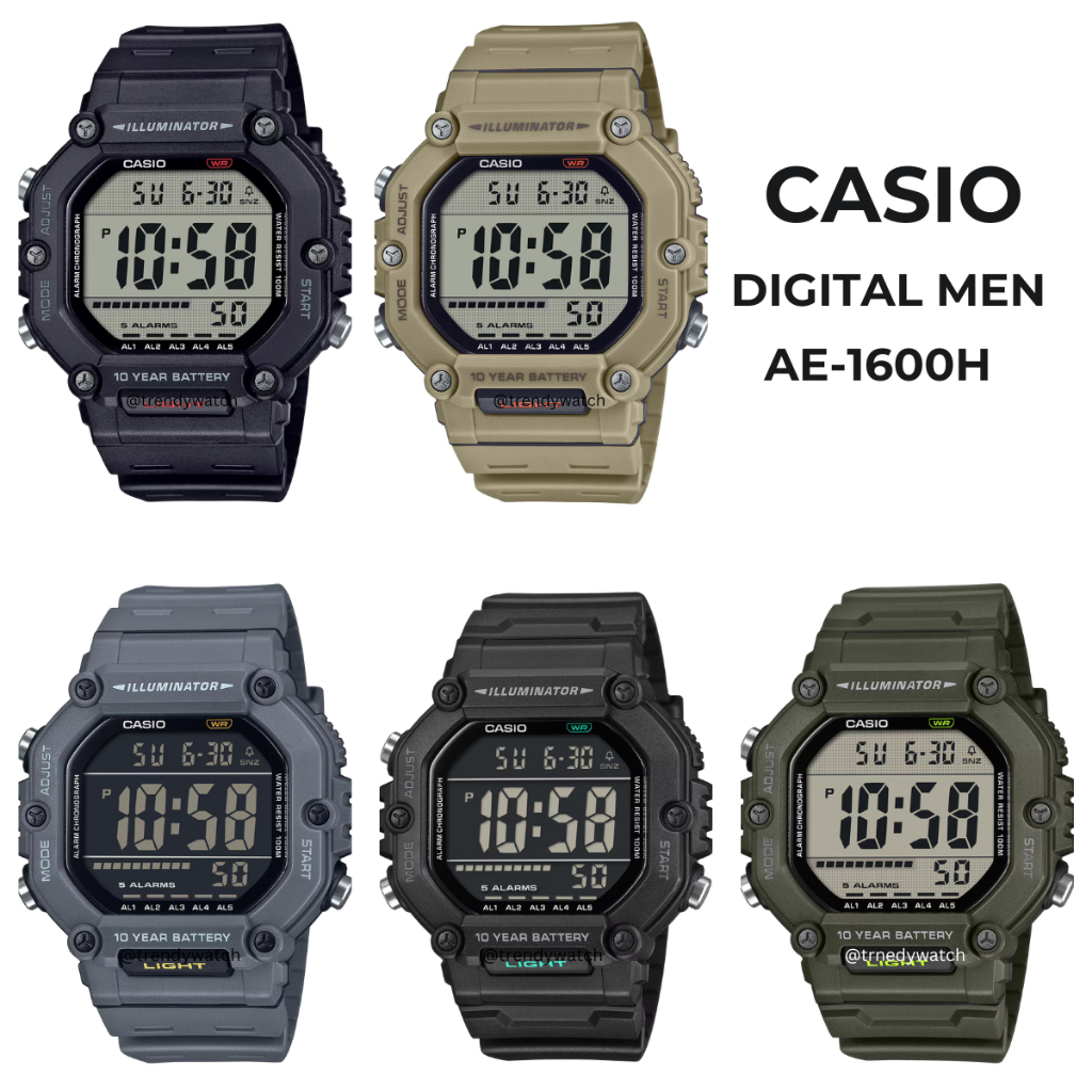 นาฬิกาข้อมือ Casio Standard AE-1600H-1A | AE-1600H-5A | AE-1600H-8B AE-1600HX-1B AE-1600HX-3A