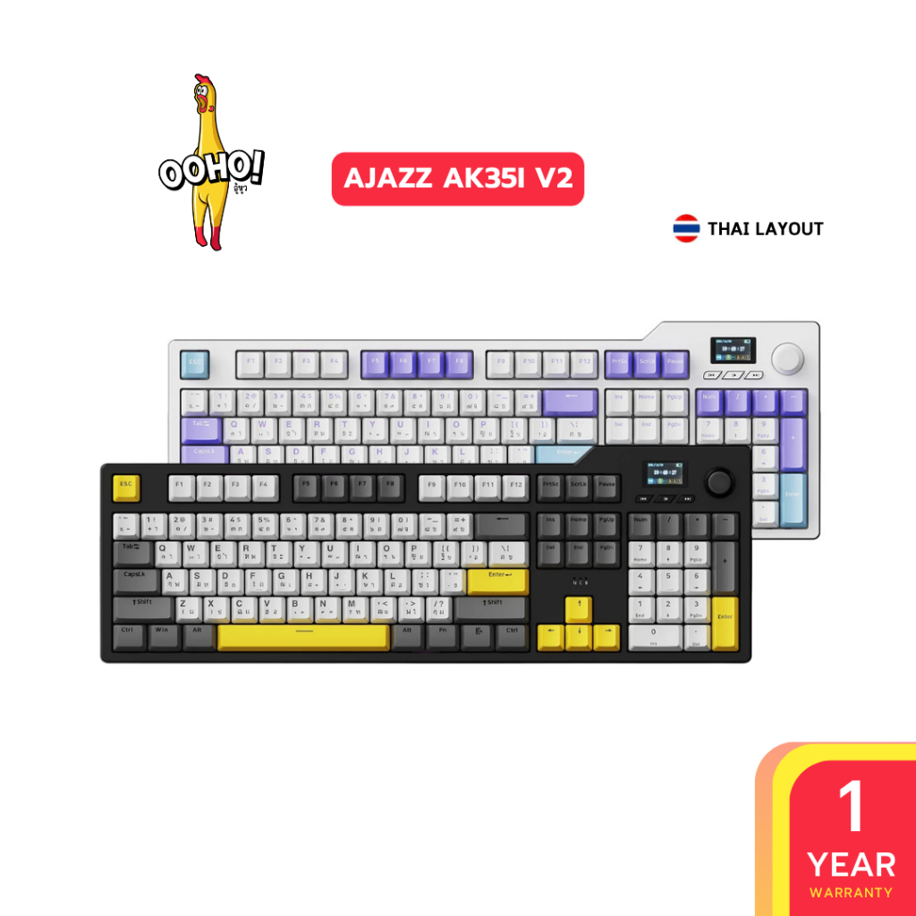คีย์บอร์ดเกมมิ่ง Ajazz AK35IV2 104Key TFT Screen Gasket Hotswap Tri-Mod Mechanical Keyboard