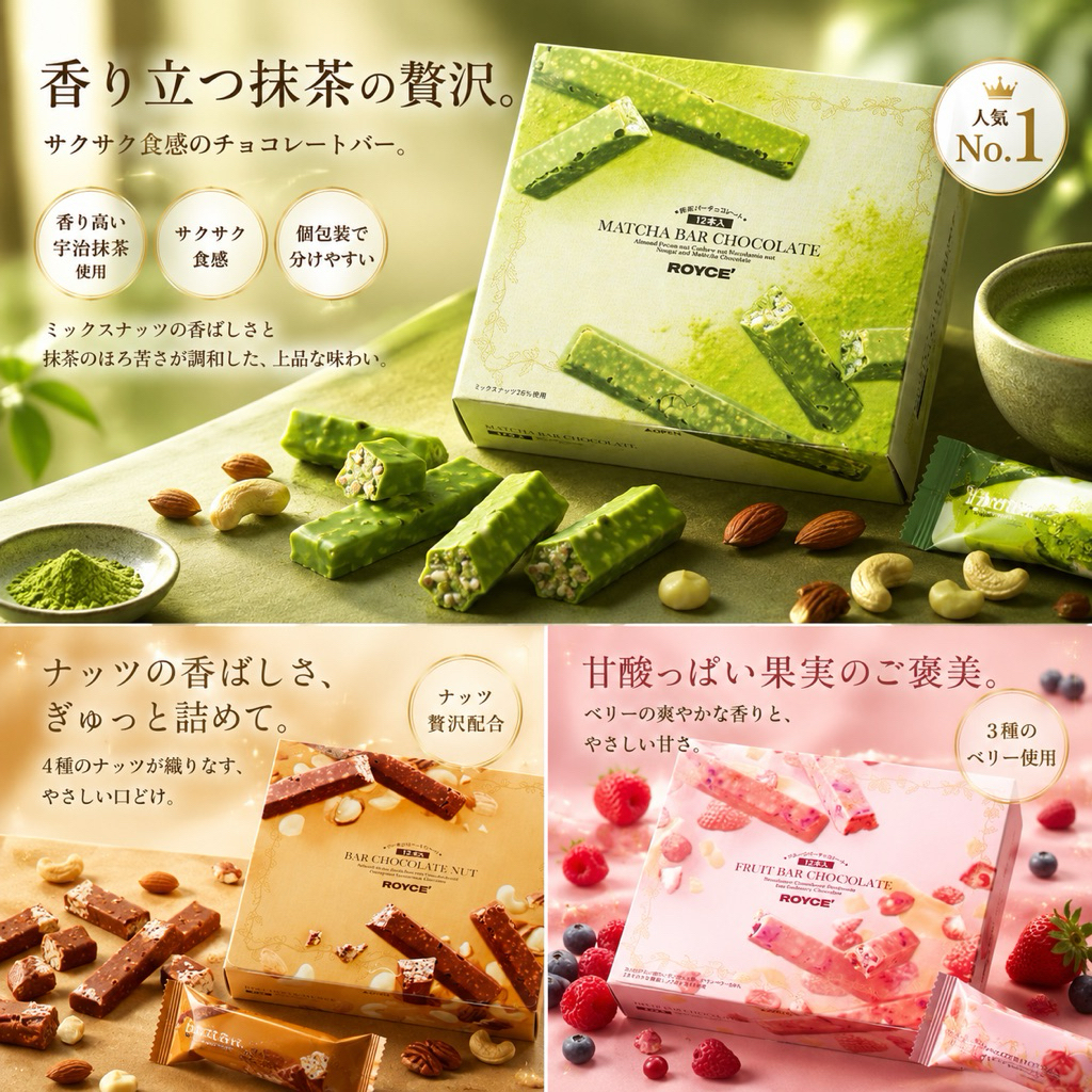 ROYCE BAR CHOCOLATE (รสชาเขียว,รสสตอเบอรี่,รสAlmond)