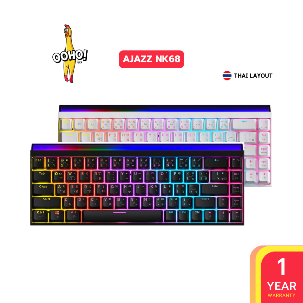 คีย์บอร์ดเกมมิ่ง Ajazz NK68 Wired TH Rainbow Lighting Red Switch Gaming Keyboard