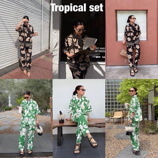 Tropical linen set (เซทลินินปกแหลม) เซทขายาว set oversize setผู้หญิง