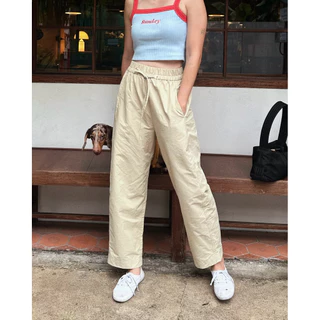 Pastelsmotel - Paper barrel pants. กางเกงเอวยืด ทรงbarrel ขาโค้ง ผ้าคอตตอนผสมไนลอน