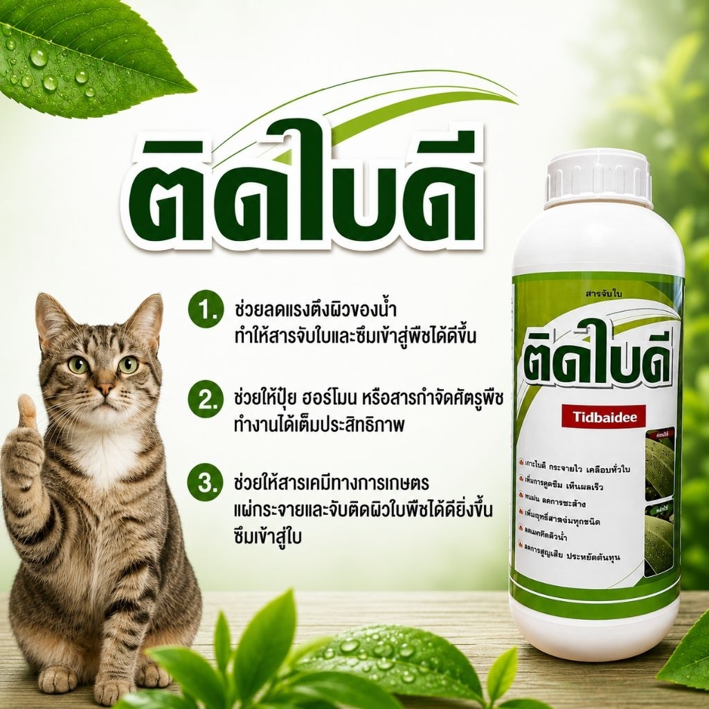 ติดใบดี ยาจับใบชนิดเข้มข้น ลดการชะล้าง กระจายตัว แทรกซึม ละลายไว ช่วยยาเกาะใบพืช เพิ่มประสิทธิภาพทุกการพ่น
