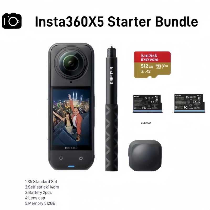 【มีของพร้อมส่ง】Insta360 X5 Starter Bundle Action 8K Camera Black one year warranty
