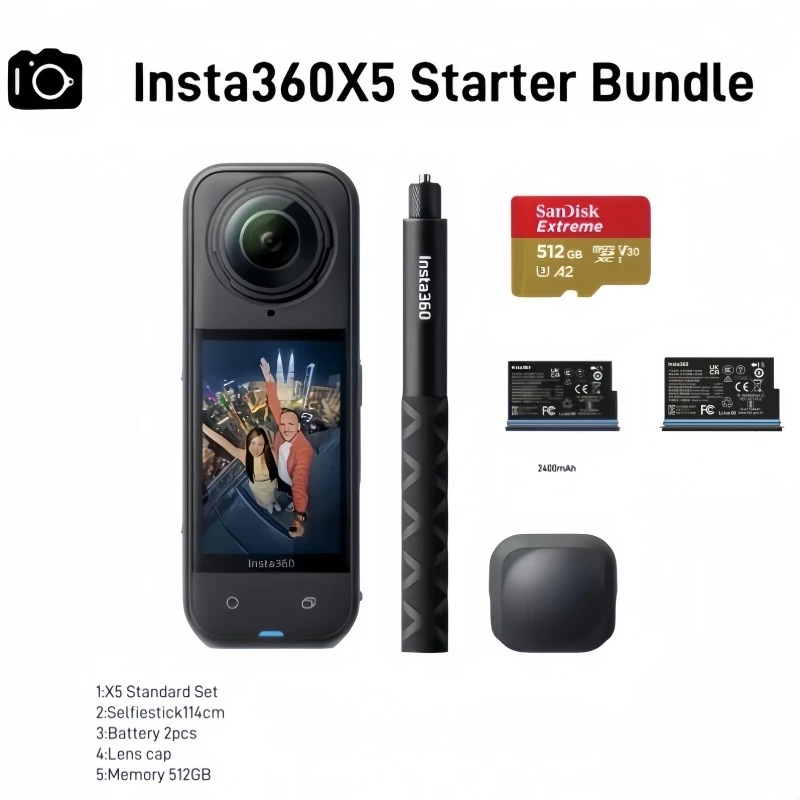 【มีของพร้อมส่ง】Insta360 X5 Starter Bundle Action 8K Camera Black one year warranty