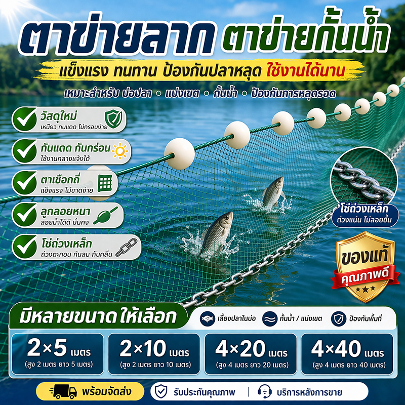 อวนยาว สำหรับบ่อปลาทะเล ใช้ทำความสะอาดอวน อวนขนาดใหญ่ พร้อมส่ง Fishing Net ขนาด 2x10 เมตร และ 4x20 เมตร ขนาดตาข่าย 5 ซม