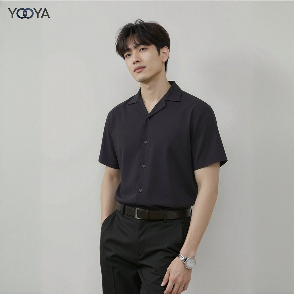 YOOYA เสื้อเชิ้ตคอฮาวาย แขนสั้น สไตล์เกาหลี มินิมอล ผ้าพรีเมียมหนานุ่ม ไม่บาง ไม่ต้องรีด ทรงสวย ใส่ทำงาน/เที่ยว ดูดีมาก