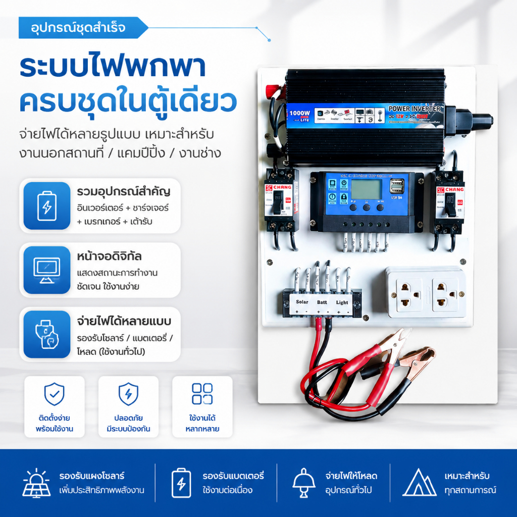 ชุดนอนนา 1000W ชุดคอนโทรลเลอร์ชาร์จเจอร์ โซล่าเซลล์ พลังงานจากแสงอาทิตย์12V/220V