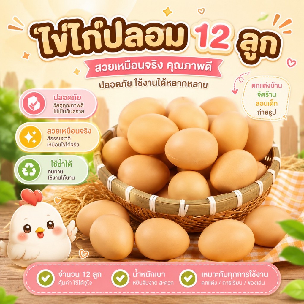 ไข่ปลอมของเล่น 12 ลูก | ดีไซน์สมจริง ใช้เล่นบทบาทสมมติ ฝึกเรียนรู้ เหมาะสำหรับเด็ก ของเล่นเสริมพัฒนาการ
