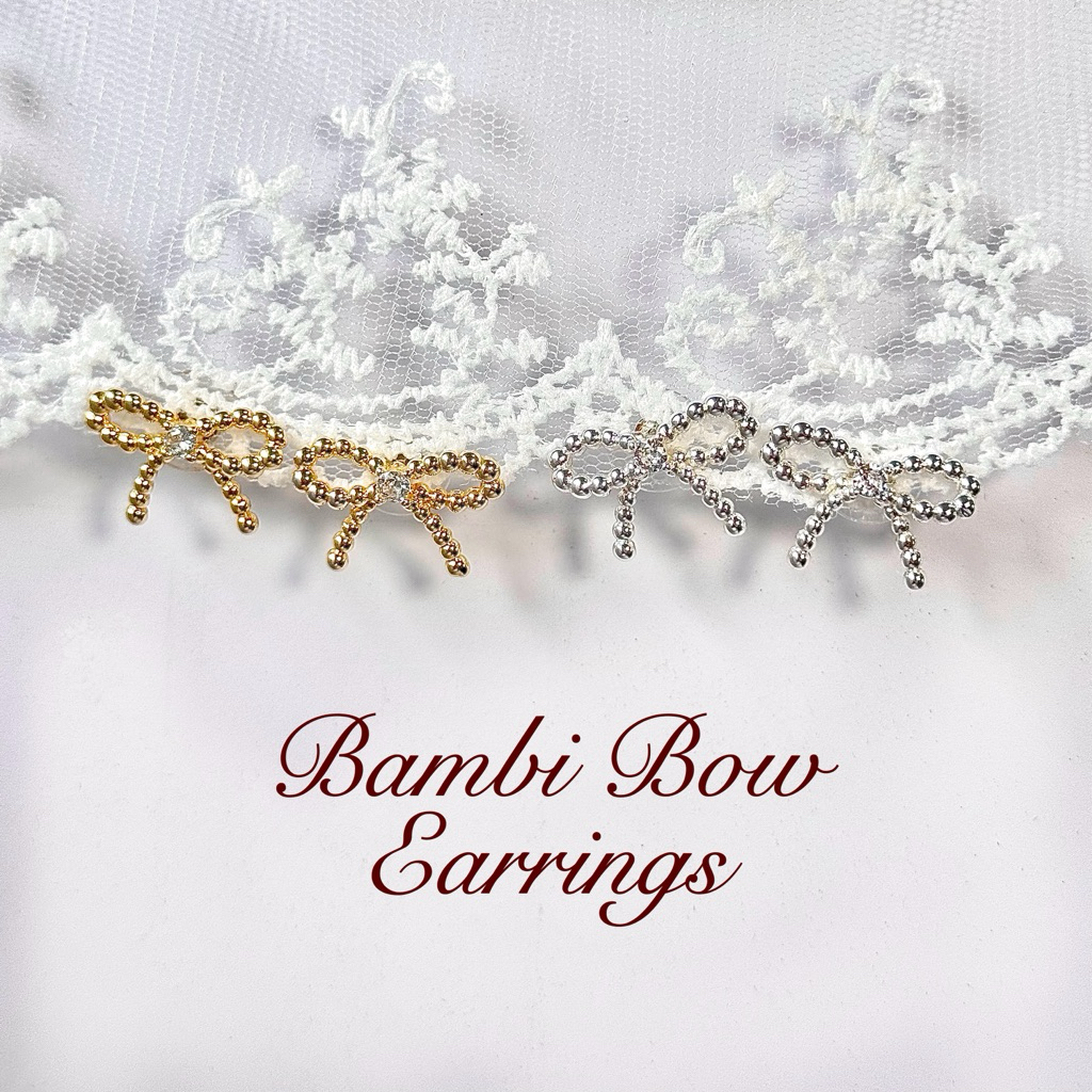 Faimemous - Bambi Bow Earring (stud) ต่างหูโบว์สไตล์คุณหนูน่ารัก ประดับเพชร