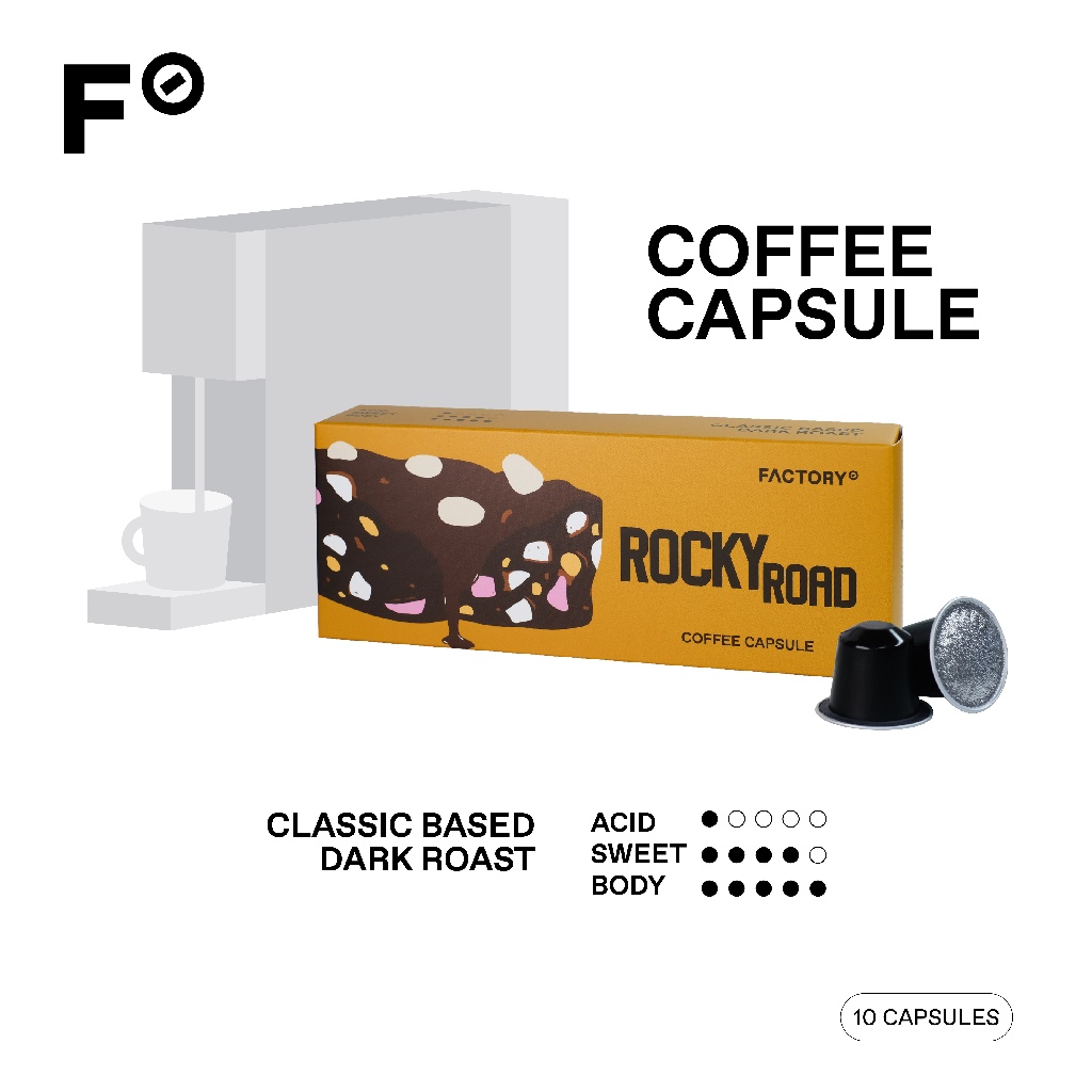 กาแฟแคปซูล Rocky Road (คั่วเข้ม) สำหรับเครื่องระบบ Nespresso | Capsule (10 แคปซูล) | Factory Coffee