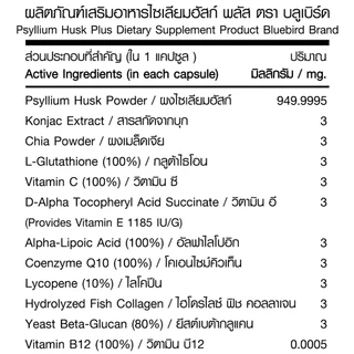 [1แถม1] Psyllium Husk Plus ไซเลี่ยมฮัสก์ พลัส ตรา บลูเบิร์ด ขนาด 1100 มิลลิกรัม 60 แคปซูล