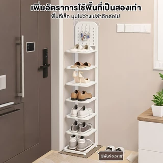 [ มีตะขอ3ตัว ]ชั้นวางรองเท้า ตู้เก็บรองเท้า ชั้นวางของ ชั้นวางรองเท้าแบบพับเก็บได้ ดำ/ขาว
