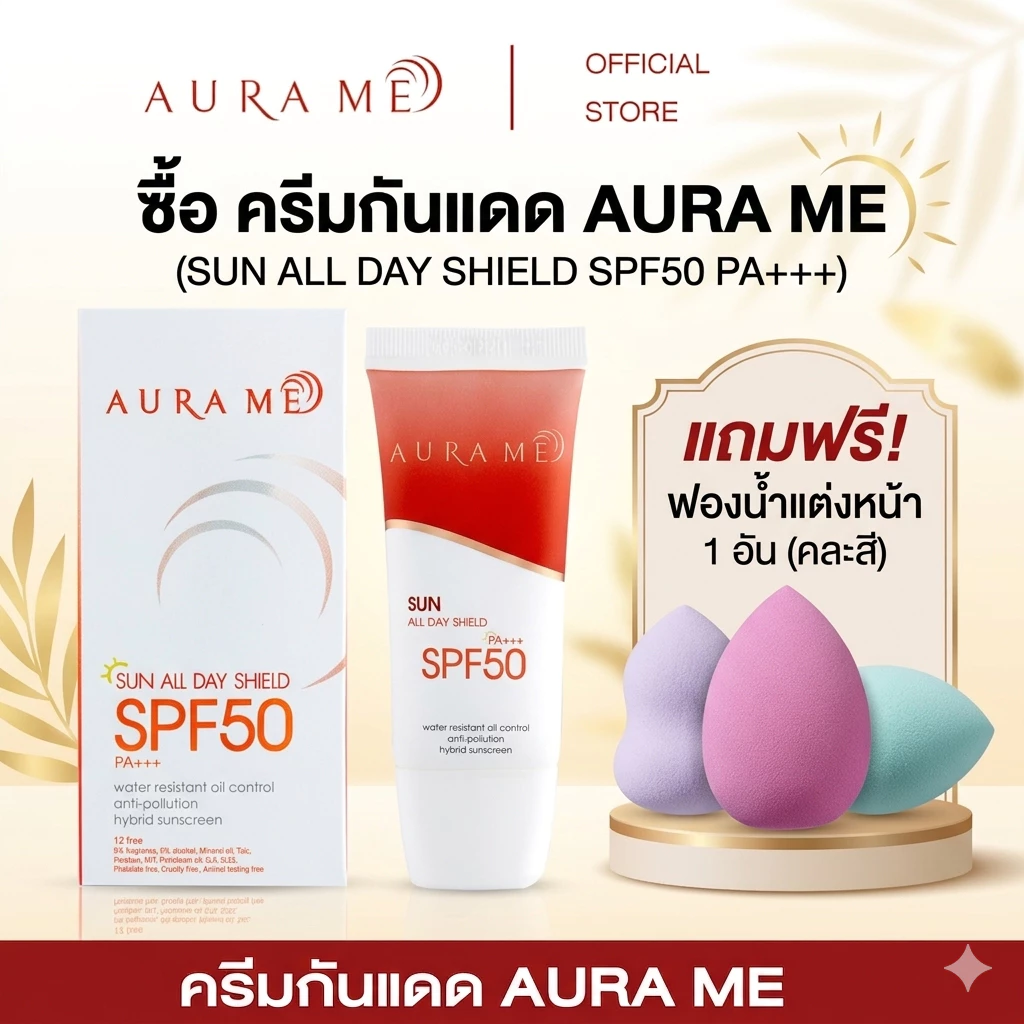 (ล๊อตใหม่) ครีมกันแดด AURA ME SPF50 PA++ ครีมกันแดดออร่ามี 20g.