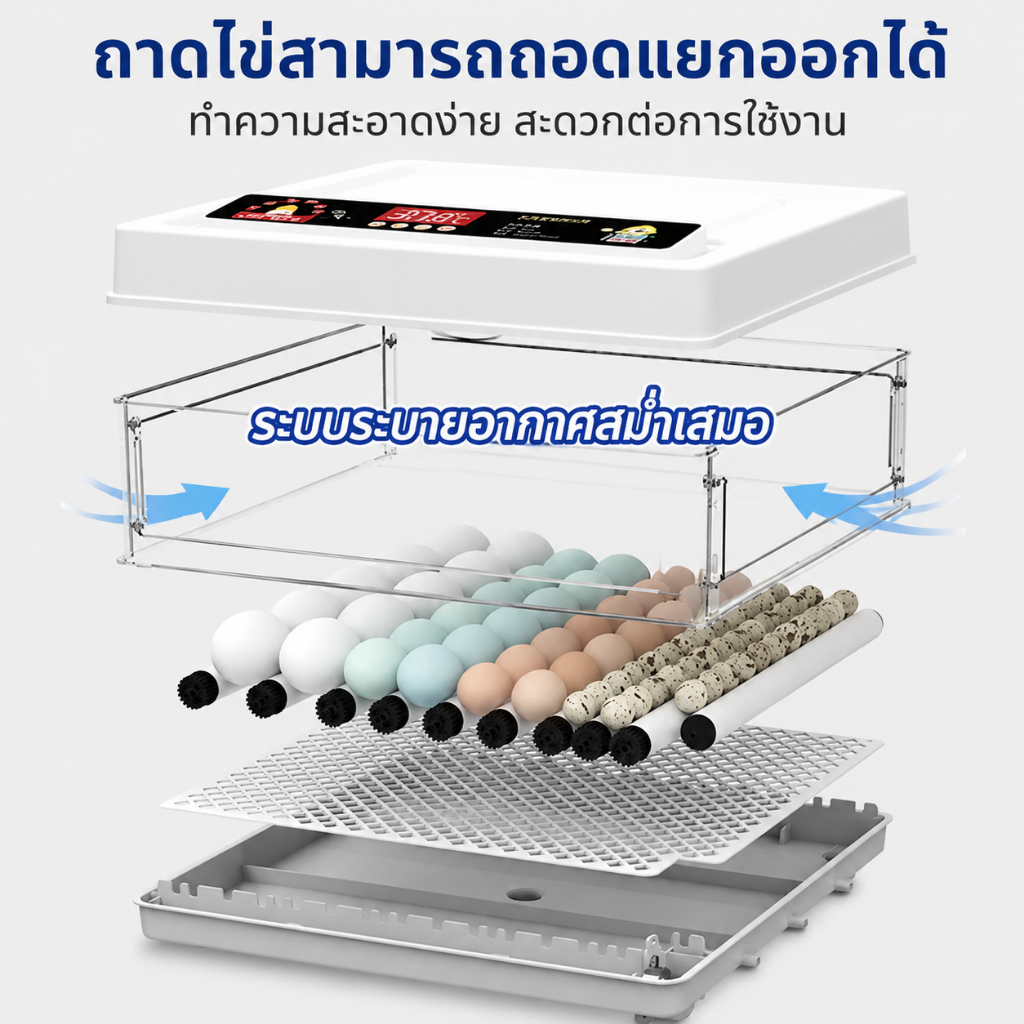 เครื่องฟักไข่อัตโนมัติ ระบบอัจฉริยะ ความจุ 130 ฟอง พลิกไข่ออโต้ ควบคุมอุณหภูมิ ใช้ไฟ 220V/12V ฟักไข่ไก่ เป็ด ห่าน นก ราคา ถูกที่สุด ดีลบีเคเค แกลเลอรีภาพที่ 6