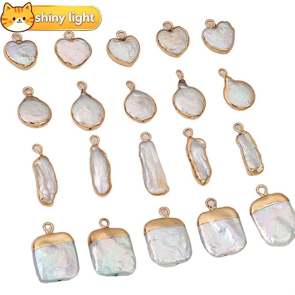 จี้ไข่มุกน้ำจืดธรรมชาติทรงไม่สม่ำเสมอขอบทอง 1 ชิ้นต่อถุง อุปกรณ์ DIY ทำสร้อยข้อมือ สร้อยคอ ต่างหู เครื่องประดับ