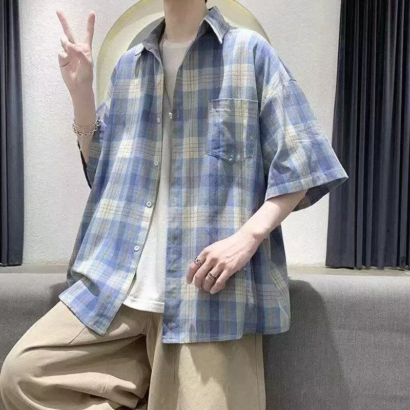 เสื้อแขนสั้นลายสก๊อตผู้ชาย,มีสองสีให้เลือก,M-3XL