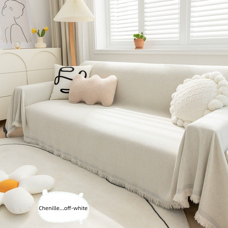 ผ้าคลุมโซฟา Chenille แบบเรียบหรู มีปลายห่วงตกแต่ง คลุมโซฟาป้องกันฝุ่น ใช้ตกแต่งบ้านสไตล์โมเดิร์น
