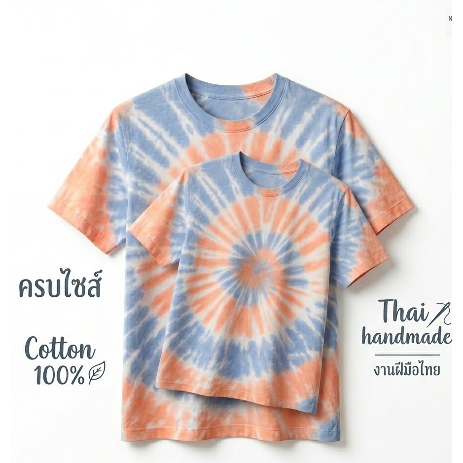 เสื้อมัดย้อม ลายก้นหอย สี โอโรส ส้ม ครามอ่อน สวยมาก  cotton100%มีสินค้าครบไซส์ งานไทยย้อมมือ