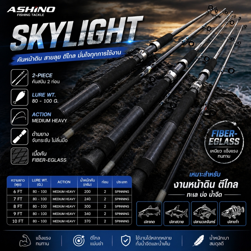 [ ของแท้ ] คันหน้าดิน Ashino SkyLight Lure wt. 80-100g. [ ถุงผ้า ]