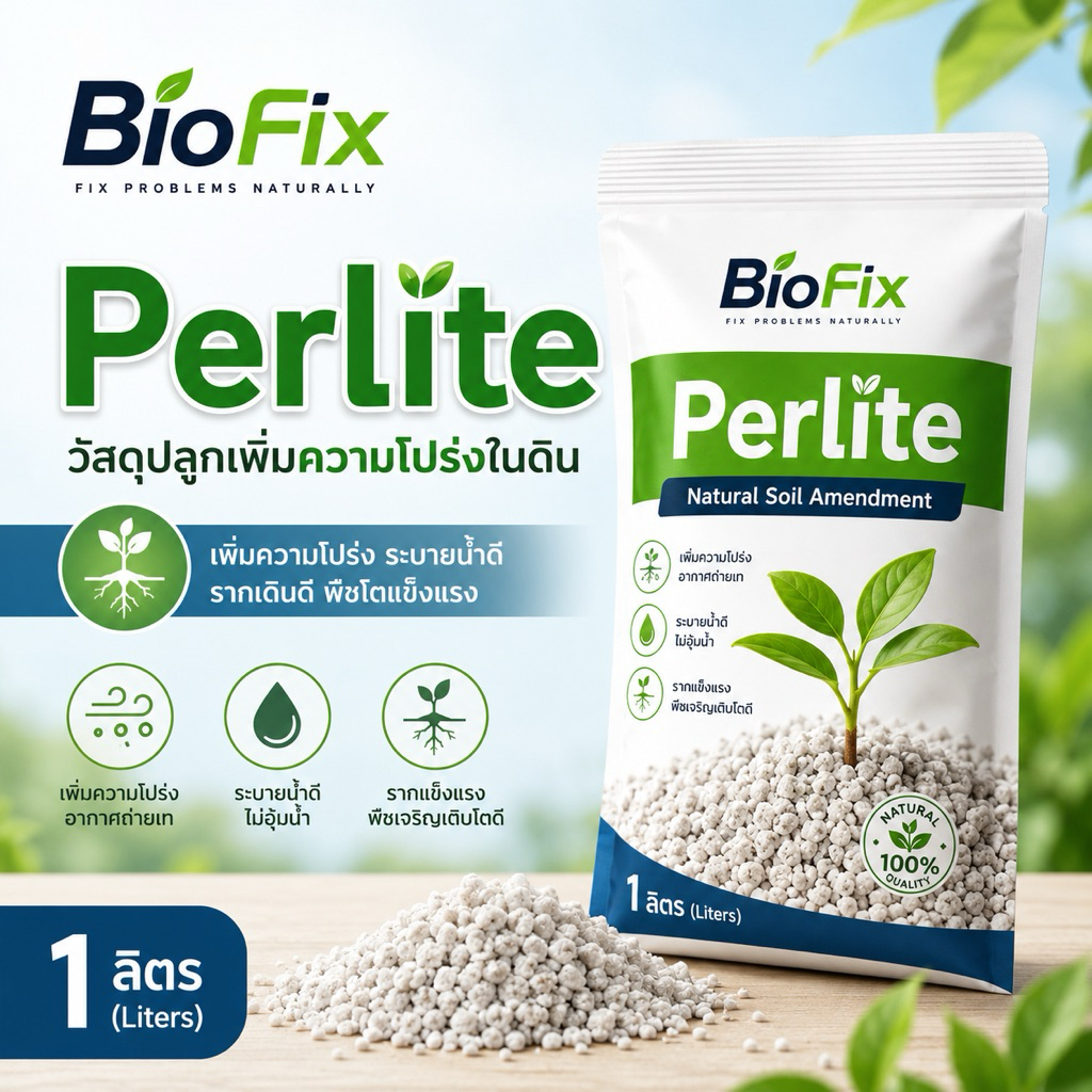 BioFix Perlite (100g.)  1L เพอร์ไลท์ วัสดุปลูกเพิ่มความโปร่งในดิน ระบายน้ำดี รากเดินไว