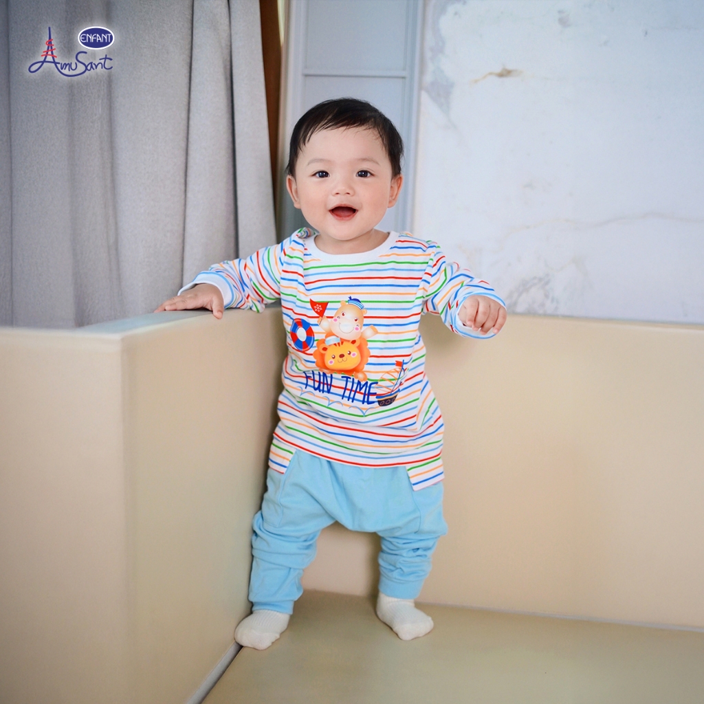 Amusant Cotton Bambooชุดเสื้อผ้าเด็กหญิงสำหรับ3เดือน-2ขวบ ลายรุ้งน่ารัก EH1G76