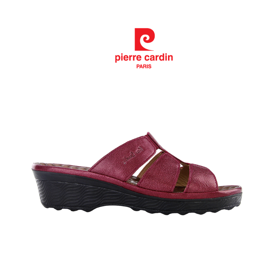 [Size 36 - 42] Pierre Cardin รองเท้าแตะผู้หญิง เพื่อสุขภาพ นุ่มสบาย ผลิตจากหนังแท้ สีแดงเบอร์รี่ รุ่น 21SS245