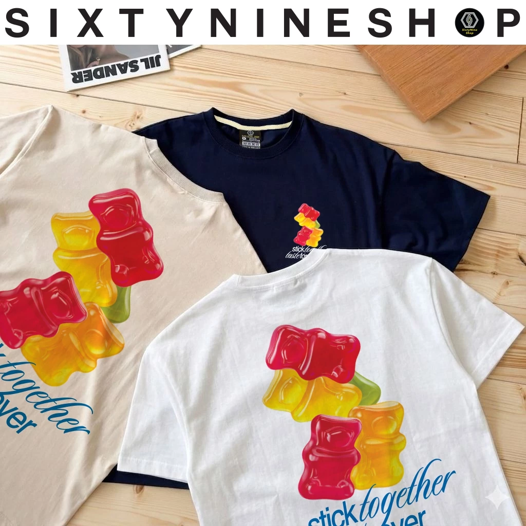 เสื้อยืดผ้าคอตตอน M-4XL พิมพ์ลาย " Gummy Bear " พร้อมส่ง
