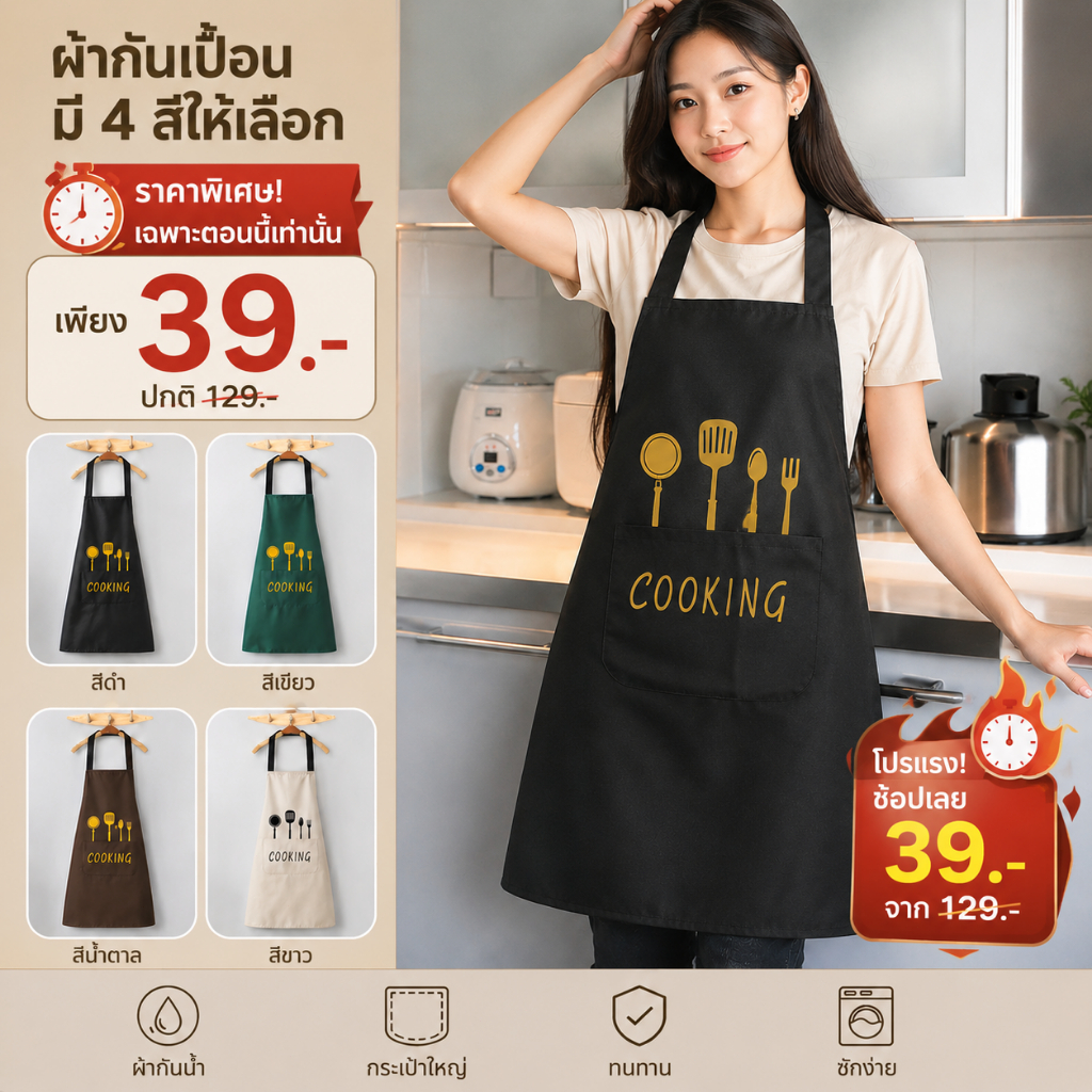ผ้ากันเปื้อน PVC แบบคล้องคอ กันน้ำ กันน้ำมัน ปรับสายได้ สำหรับทำครัว ร้านอาหาร ชายหญิง
