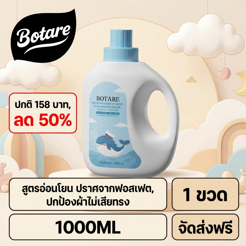 【1000ml】Botare น้ำยาซักผ้าเด็ก สารสกัดจากใบชาเขียว ลดการระคายเคือง ซักล้างง่าย ไร้ฟอง คุณแม่ซักสบาย เก็บเข้าตู้ได้