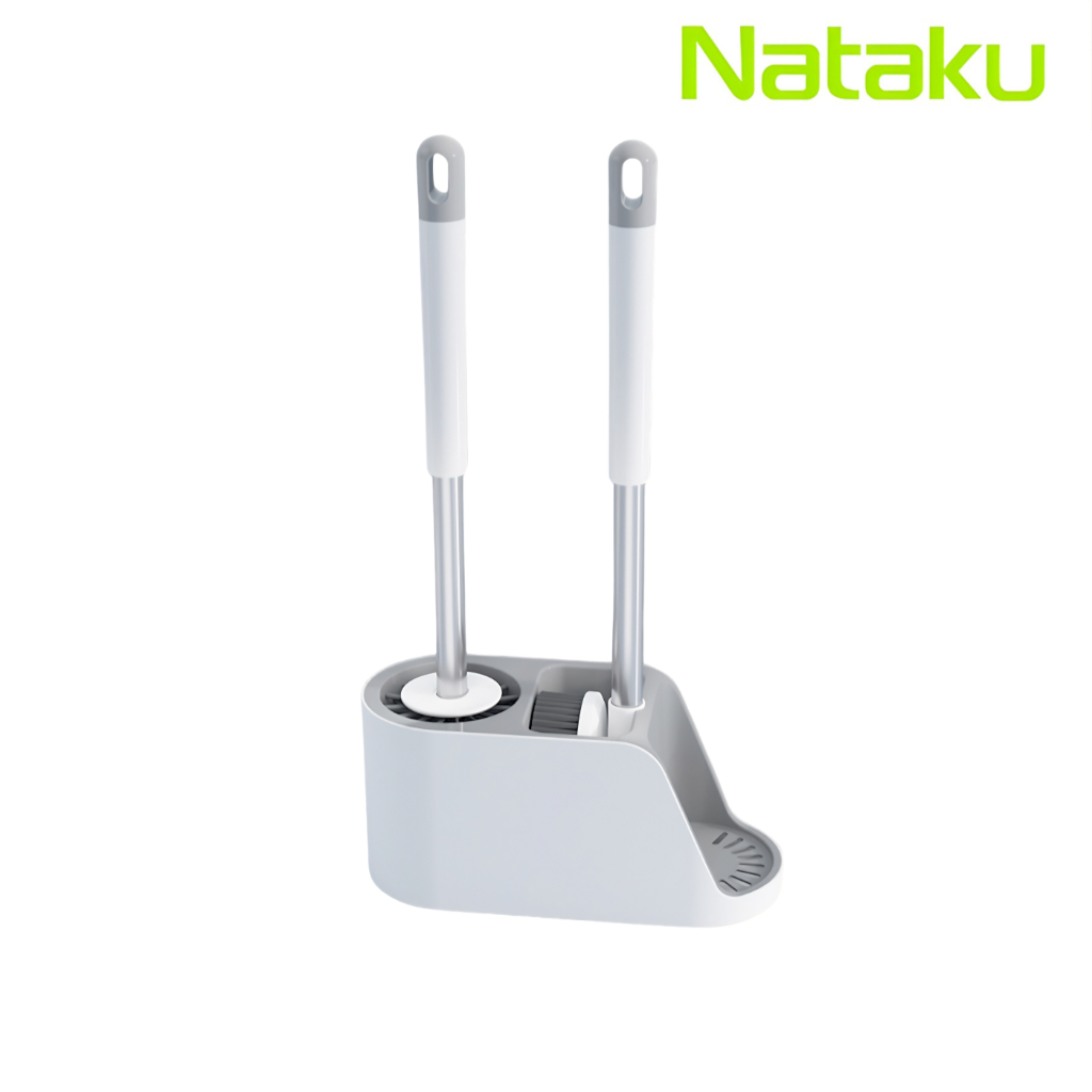 Nataku แปรงล้างห้องน้ำ แปรงขัดส้วม แปรงขัดพื้น Toilet Cleaner 2 หัว พร้อมที่เก็บแบบตั้งพื้นแบบแขวน