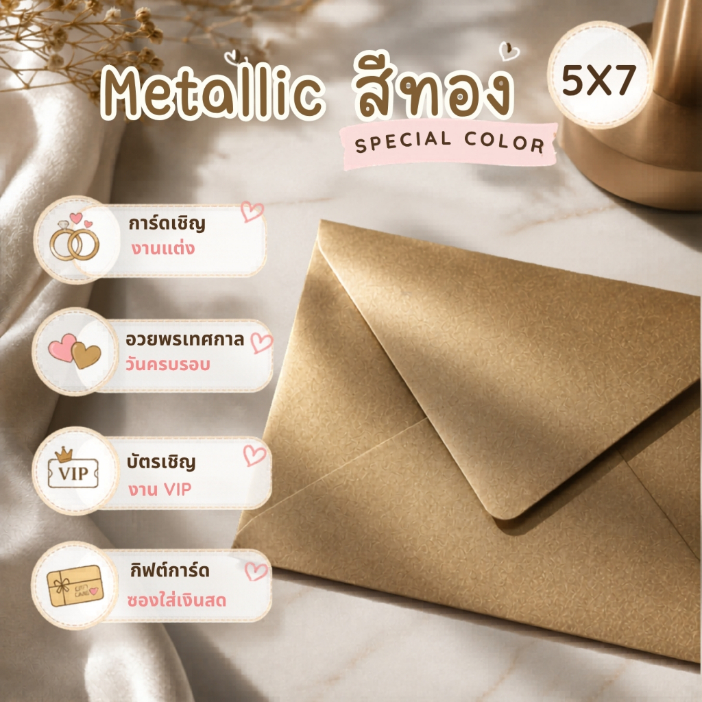 Metallic ซองใส่การ์ดเมทัลลิค ฝายุโรป 5x7 นิ้ว บรรจุ 25 ซอง/แพ็ค