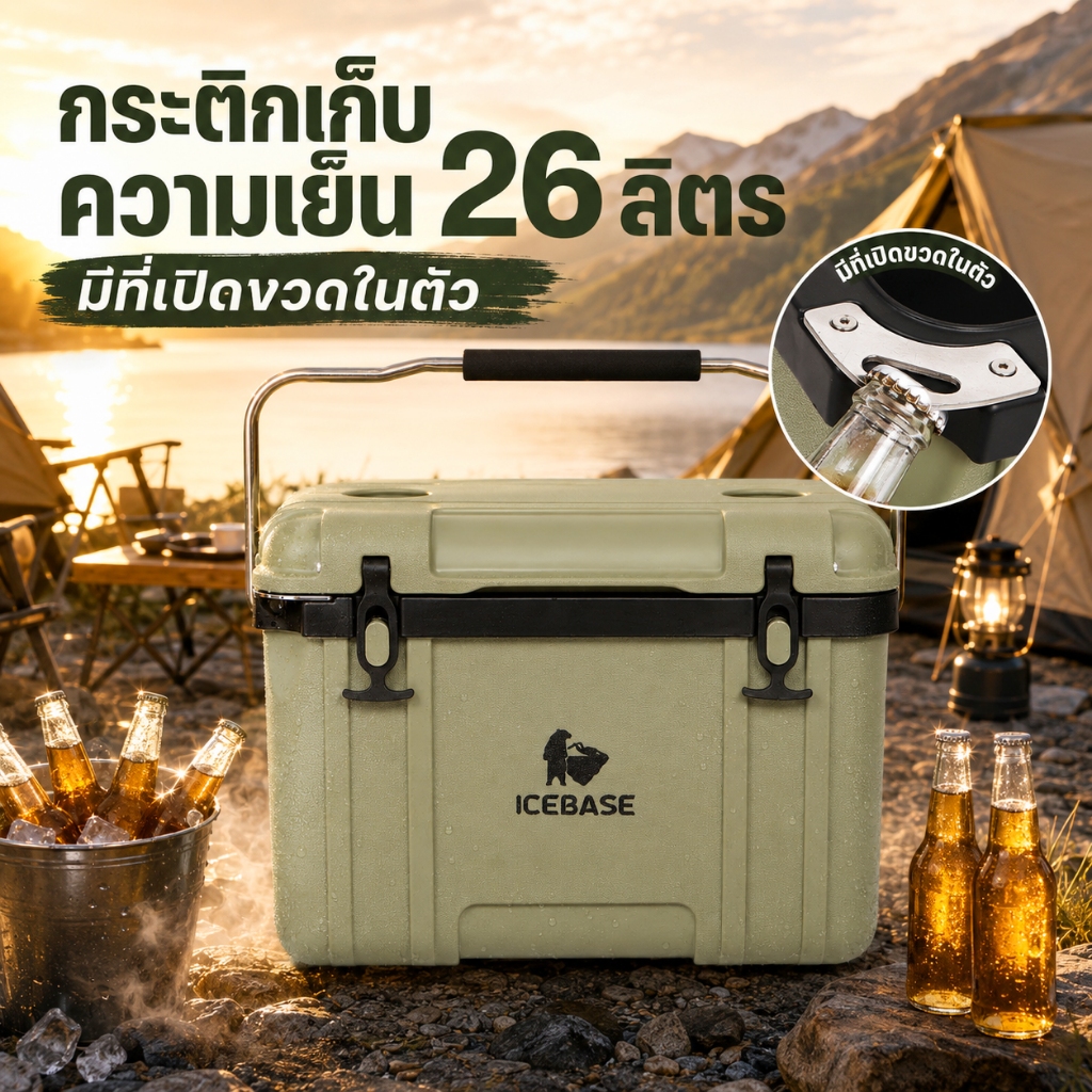 กระติกเก็บความเย็น ICEBASE กระติกน้ำแข็ง 26 ลิตร PU FOAM เก็บความเย็นได้นาน 72 ชั่วโมง รุ่น CLP-311 *มีที่เปิดขวด