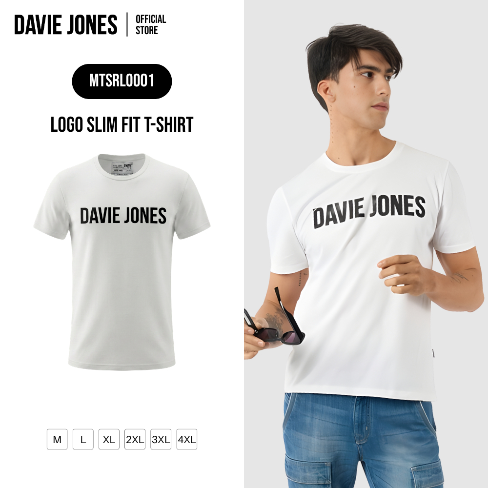 DAVIE JONES [BE FEARLESS] เสื้อยืดผู้ชาย Logo Slim Fit T-Shirt สีขาว RL0001