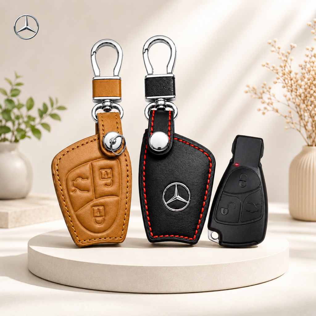 ซองหนังแท้ ใส่กุญแจรีโมทรถยนต์ รุ่นโลโก้เหล็ก Mercedes Benz (ตัวเก่า)