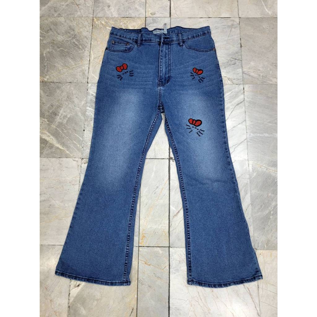 M 554 กางเกงยีนส์ยืด ขาม้า ปักตกแต่งด้านหน้า SIZE 34-44 ยาว 37 นิ้ว