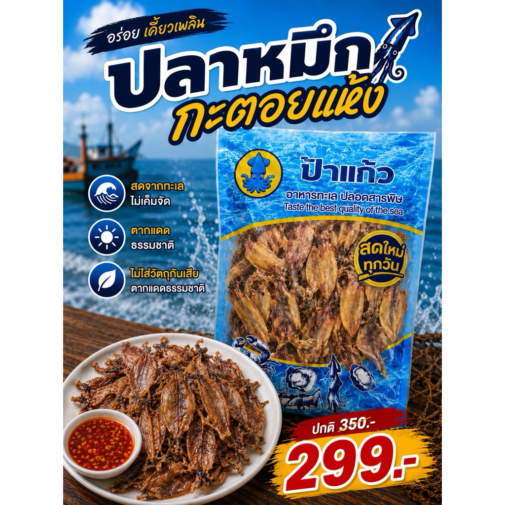 ปลาหมึกกะตอยแห้ง ของฝากปากน้ำปราณ อร่อย ไม่เค็ม ตากแดดธรรมชาติ