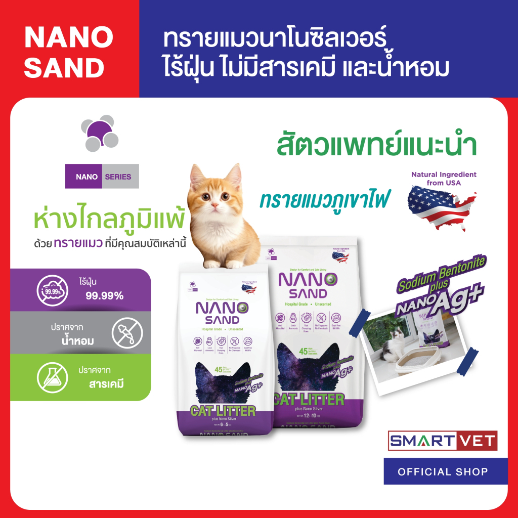 Nano Sand ทรายแมวภูเขาไฟ นำเข้า US ไร้ฝุ่น ไม่มีน้ำหอม&สารเคมี ทรายแมว ดูดซับ จับกลิ่น จับตัวเป็นก้อนได้ดี พร้อมส่ง