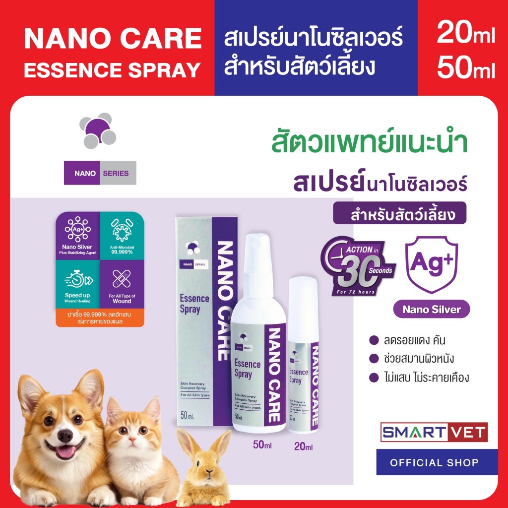 Nano Care Spray สเปรย์นาโน สำหรับสัตว์เลี้ยง สเปรย์ฉีดแผลน้องหมา สเปรย์ฉีดแผลน้องแมว มีสารสกัดจากว่านหางจระเข้  พร้อมส่ง