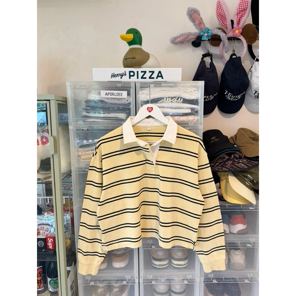 📯GU Striped Long Sleeve Rugby Shirt (Cropped)📯
